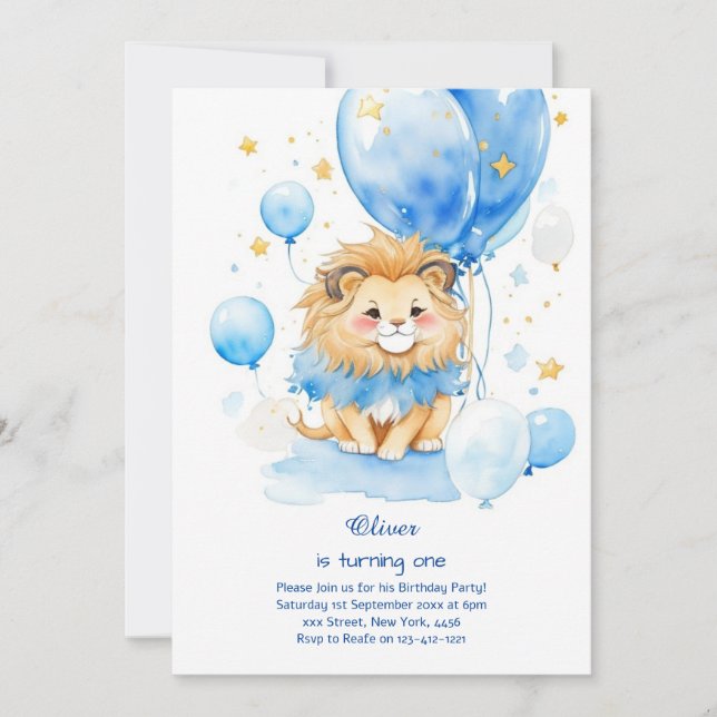 Invitation au premier anniversaire du lion mignon (Devant)