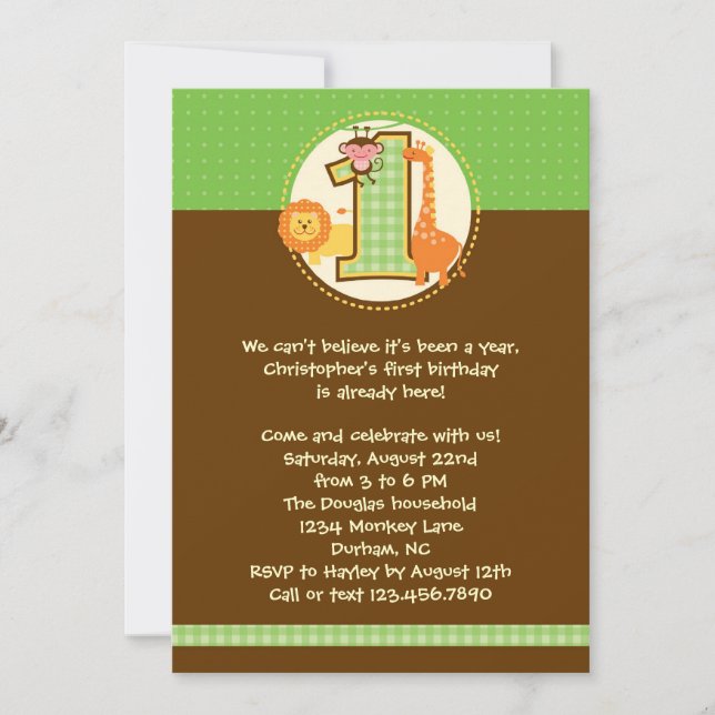 Invitation au premier anniversaire du safari de Ju (Devant)