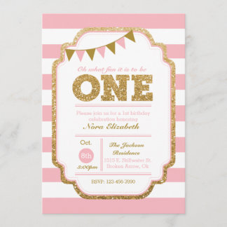 Invitation au premier anniversaire rose et or