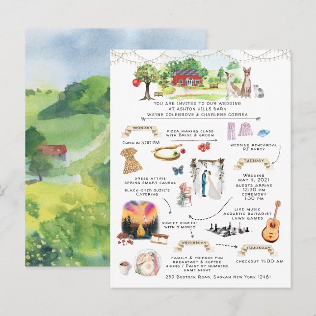 Invitation au programme du week-end de mariage d'A (Devant / Derrière)