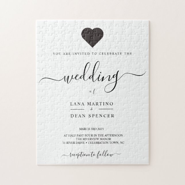 Invitation au puzzle Mariage minimaliste Loveheart (Vertical)
