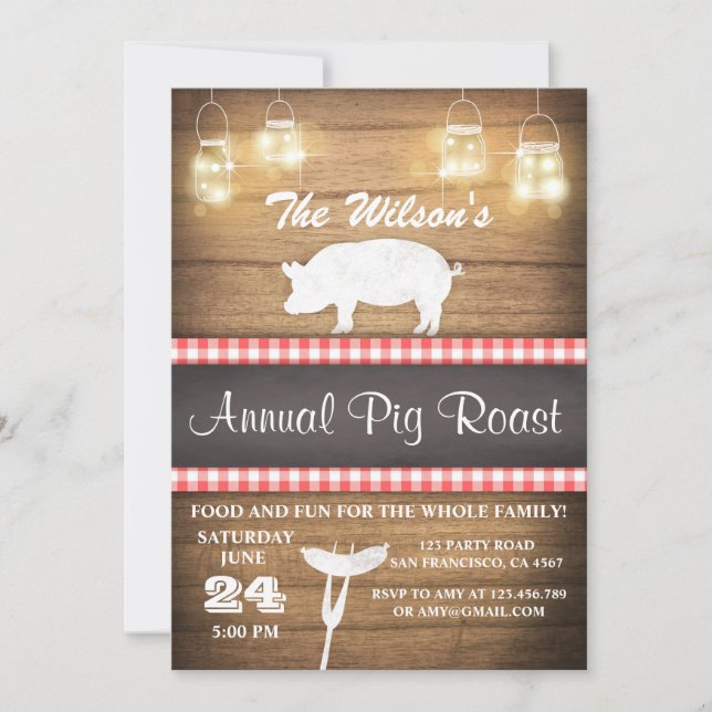 Invitation au rôti de cochon BBQ BaByQ Douche Bois (Devant)