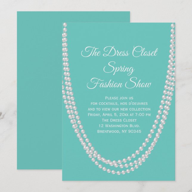 Invitation au salon de mode Turquoise et Pearls (Devant / Derrière)