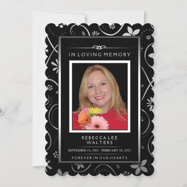 Invitation au service commémoratif - Floral noir e (Devant)