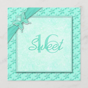 Invitation au Sweet sixteen à papillon Aqua