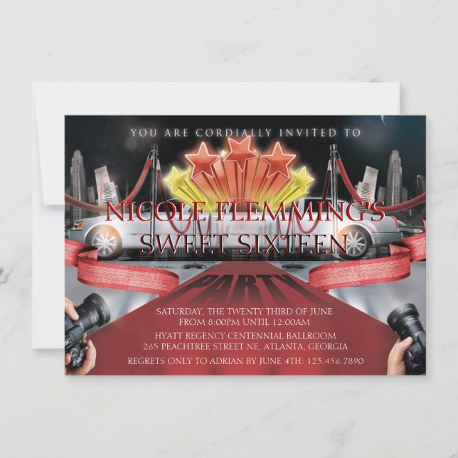 Invitation au Sweet sixteen de tapis rouge (Devant)