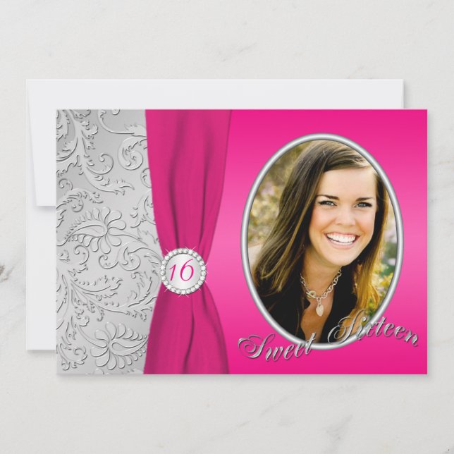 Invitation au Sweet sixteen photo rose et argent c (Devant)