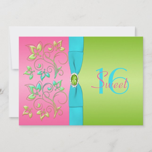 Invitation au Sweet sixteen rose, aqua et citron v (Devant)