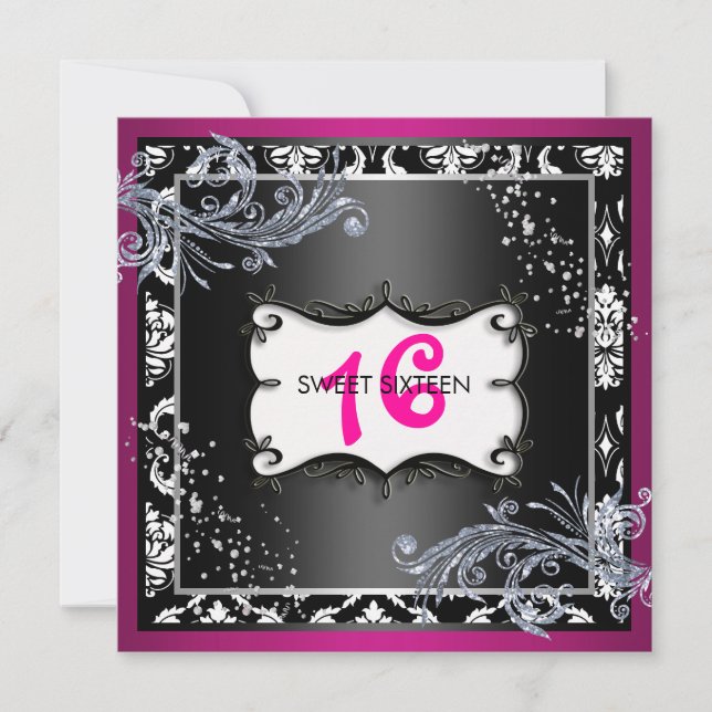 Invitation au Sweet sixteen rose et noir (Devant)