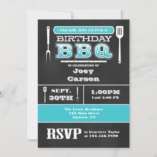 Invitation au tableau noir turquoise pour l'annive (Devant)