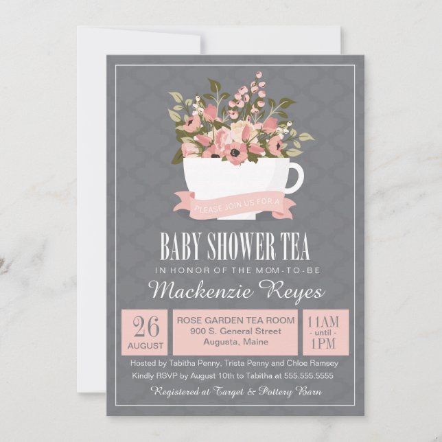 Invitation au thé Baby shower Floral Teacup (Devant)