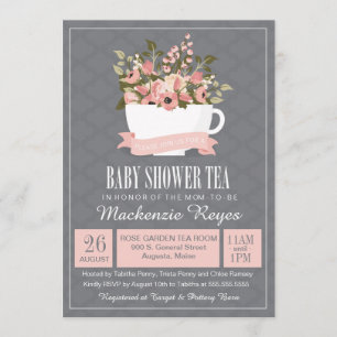 Invitation au thé Baby shower Floral Teacup