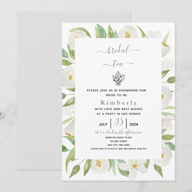 Invitation au thé de la nuptiale florale blanche (Devant / Derrière)