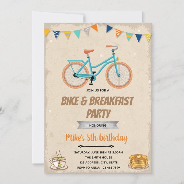 Invitation au thème d'anniversaire vélo et petit d (Devant)