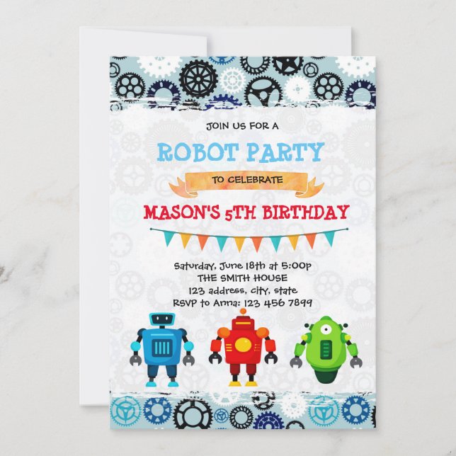 Invitation au thème de fête de robot mignon (Devant)