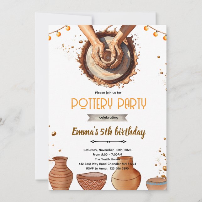 Invitation au thème de soirée poterie  (Devant)
