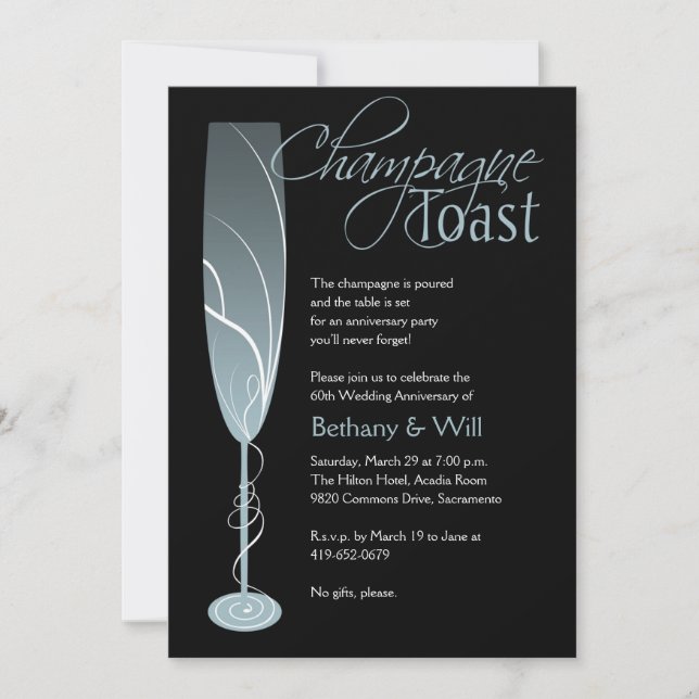 Invitation au toast au champagne diamant bleu (Devant)