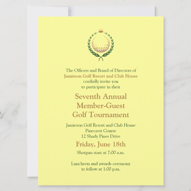 Invitation au tournoi de golf d'entreprise (Devant)