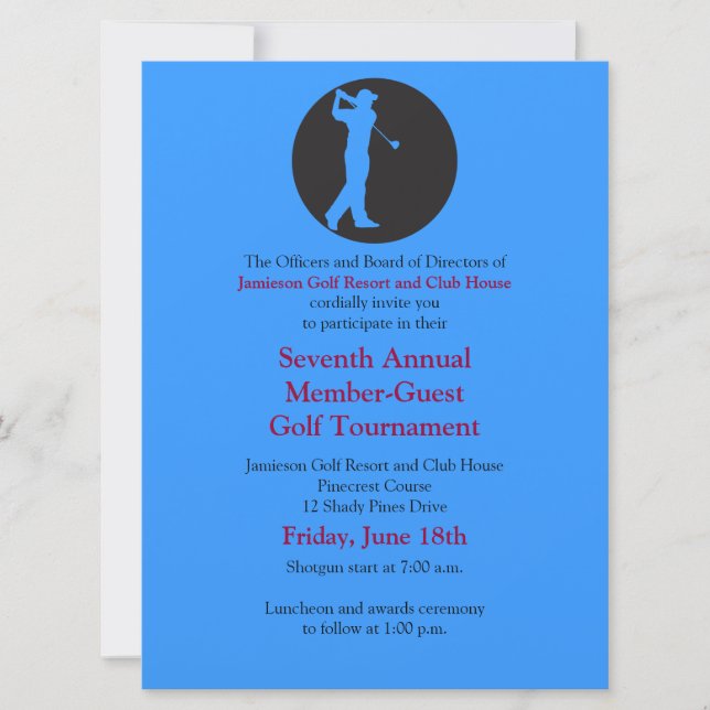 Invitation au tournoi de golf d'entreprise (Devant)