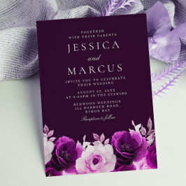 Invitation Aubergine pourpre, Indigo, Mariage Rose Lilac