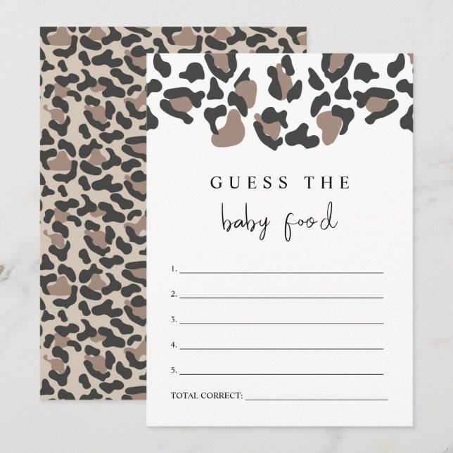 Invitation AUBREE Empreinte de léopard Guess the Baby Food Ga (Devant / Derrière)