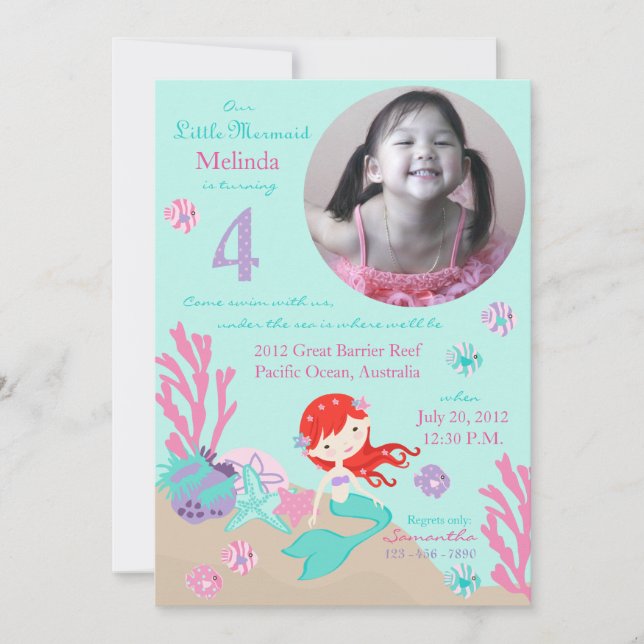 Invitation Auburn Mermaid, quatrième anniversaire (Devant)