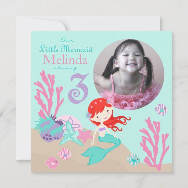 Invitation Auburn Mermaid Troisième anniversaire (Devant)