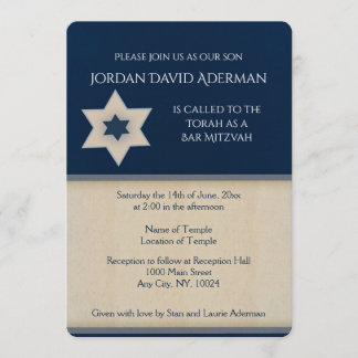 Invitation audacieuse bleu marine et tan Bar Mitzv