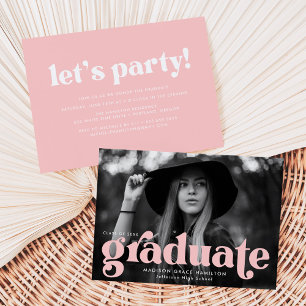 Invitation Audacieuse Typographie Blush Pink Photo Graduation