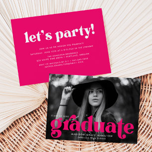 Invitation Audacieuse Typographie Fuchsia Photo Graduation Pa