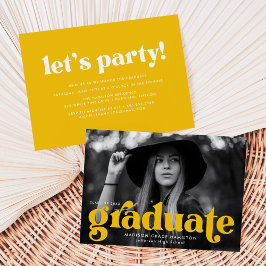 Invitation Audacieuse Typographie Jaune Photo Party Graduatio