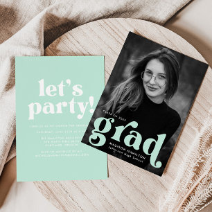 Invitation Audacieuse Typographie Mint Photo Graduation Party