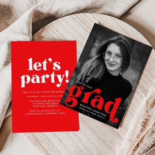 Invitation Audacieuse Typographie Red Photo Graduation Party