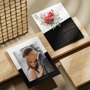 Invitation Audacieux et beau : Aquarelle Rouge Roses Mariage