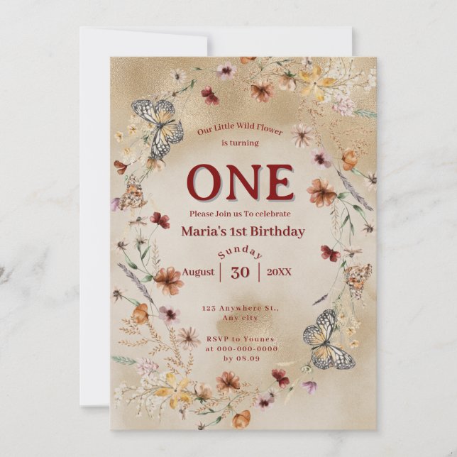 Invitation Audacieux Fleur sauvage Rustique Floral Baby Anniv (Devant)