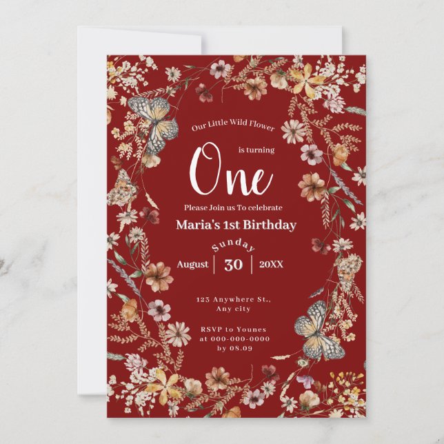 Invitation Audacieux Fleur sauvage Rustique Floral Baby Anniv (Devant)