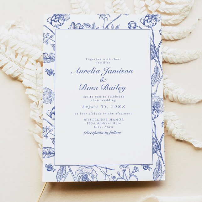Invitation AURELIA Chinoiserie Blue Victorian Floral Mariage (Créateur téléchargé)