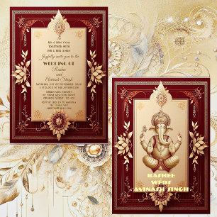 Invitation Auspicious Lord Ganesha Floral Maroon Grand Indian