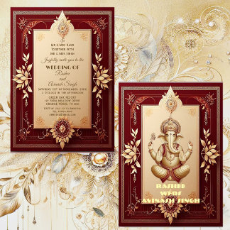 Invitation Auspicious Lord Ganesha Floral Maroon Grand Indian