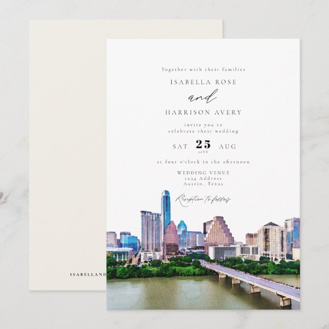 Invitation AUSTIN TEXAS City Skyline Mariage (Devant / Derrière)