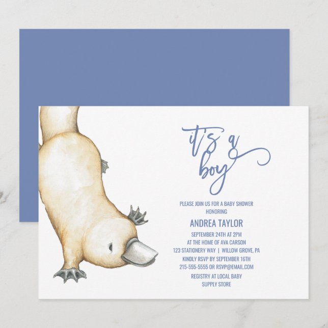 Invitation Australian Animals Platypus C'est un Baby shower g (Devant / Derrière)