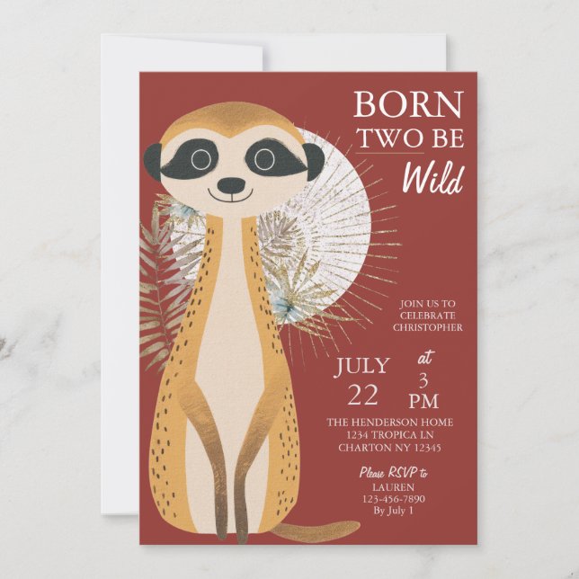 Invitation Australian Safari Né Two Be Wild Birthday (Devant)