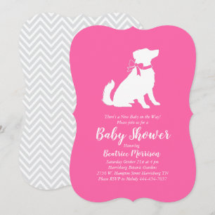 Invitation Australian Shepherd Chien Baby shower fille rose