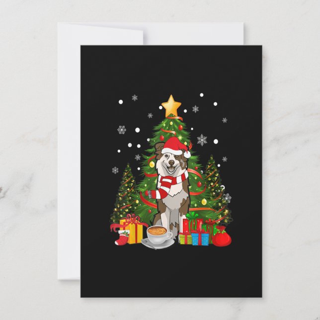 Invitation Australian Shepherd Chien Santa Hat Christmas Café (Devant)