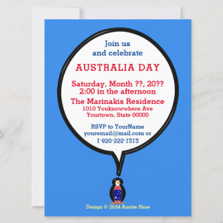 Invitation Australienne Mme Pingouin parlante Personnalisé 
