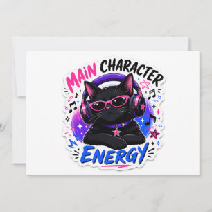 Invitation Autocollant de chat noir à l'énergie de personnage