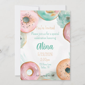 Invitation Autocollant Donut Rose Aquarelle Douce