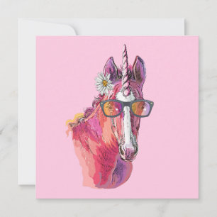 Invitation Autocollant rond classique licorne rose dessinée à