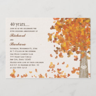 Invitation Automne 40e anniversaire Photo gravée Arbre initia