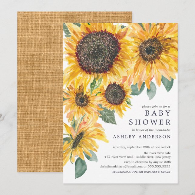 Invitation Automne Aquarelle Baby shower Floral Fleurs de sol (Devant / Derrière)